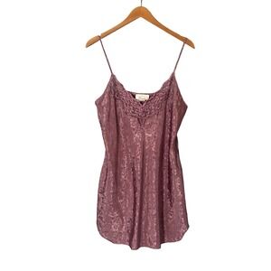 Dentelle Vintage Floral Jacquard Satin Lace Trim Chemise Nightgown Mauve Medium